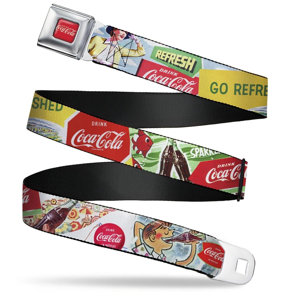 9043 The Coca-Cola Company Belt, Seatbelt Buckle Belt, Vintage Coca Cola Go